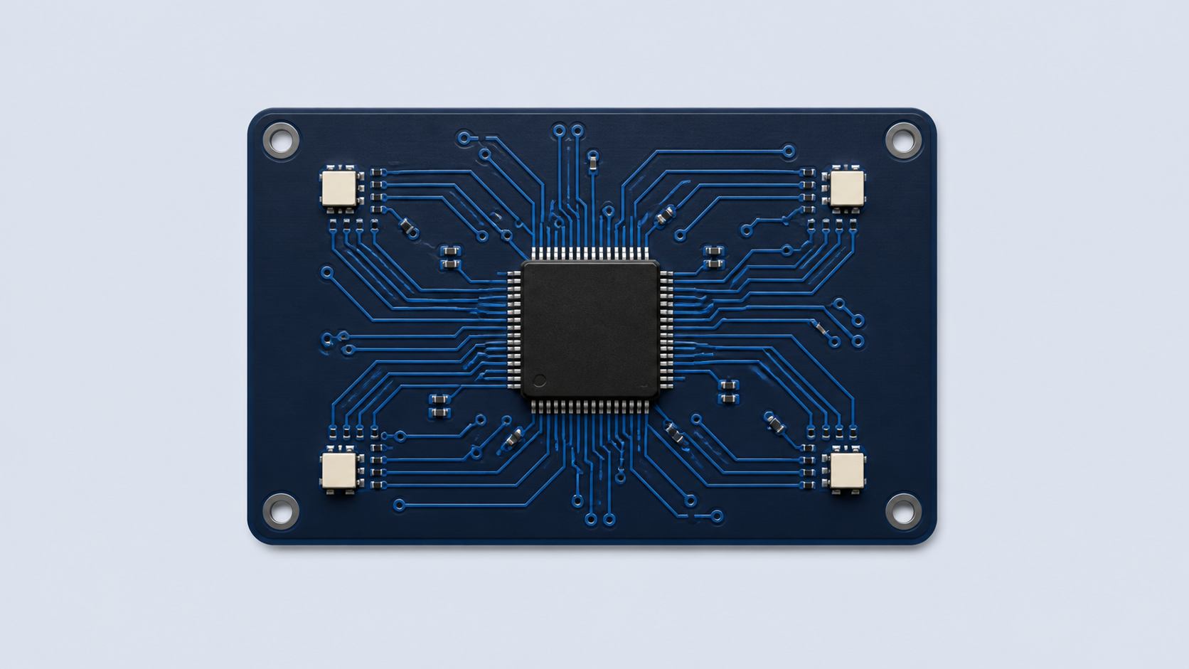 Техническая иллюстрация PCB Layout с центральным контроллером и трассировкой